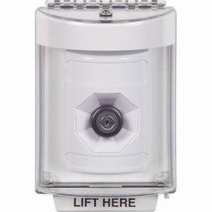 SS2343NT-EN STI White Indoor/Outdoor Flush w/ Horn Key-to-Activate Stopper Station with No Text Label English