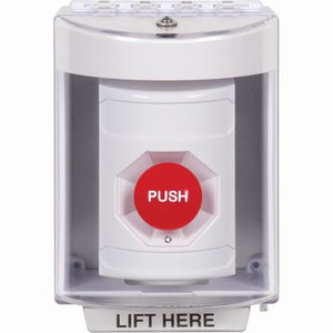 SS2371NT-EN STI White Indoor/Outdoor Surface Turn-to-Reset Stopper Station with No Text Label English