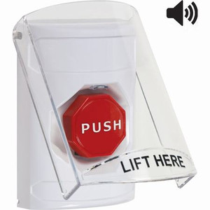 SS23A2NT-EN STI White Indoor Only Flush or Surface w/ Horn Key-to-Reset (Illuminated) Stopper Station with No Text Label English