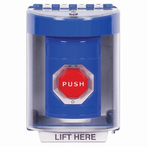 SS2479NT-EN STI Blue Indoor/Outdoor Surface Turn-to-Reset (Illuminated) Stopper Station with No Text Label English