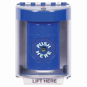 SS2480NT-EN STI Blue Indoor/Outdoor Surface w/ Horn Key-to-Reset Stopper Station with No Text Label English