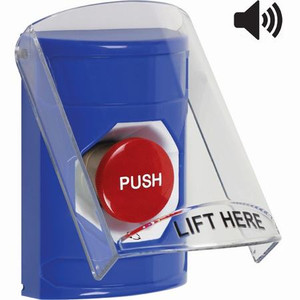 SS24A1NT-EN STI Blue Indoor Only Flush or Surface w/ Horn Turn-to-Reset Stopper Station with No Text Label English
