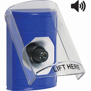 SS24A3NT-EN STI Blue Indoor Only Flush or Surface w/ Horn Key-to-Activate Stopper Station with No Text Label English