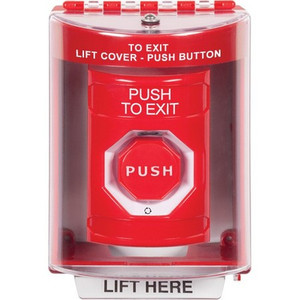 SS2089PX-EN STI Red Indoor/Outdoor Surface w/ Horn Turn-to-Reset (Illuminated) Stopper Station with PUSH TO EXIT Label English