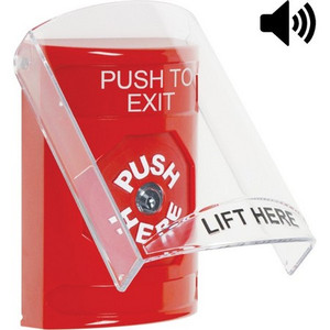 SS20A0PX-EN STI Red Indoor Only Flush or Surface w/ Horn Key-to-Reset Stopper Station with PUSH TO EXIT Label English