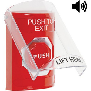 SS20A2PX-EN STI Red Indoor Only Flush or Surface w/ Horn Key-to-Reset (Illuminated) Stopper Station with PUSH TO EXIT Label English