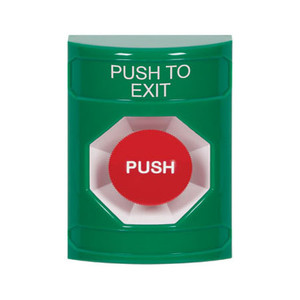 SS2104PX-EN STI Green No Cover Momentary Stopper Station with PUSH TO EXIT Label English