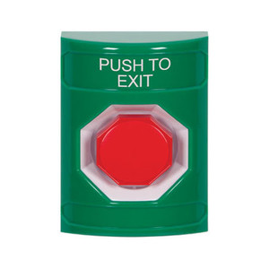 SS2105PX-EN STI Green No Cover Momentary (Illuminated) Stopper Station with PUSH TO EXIT Label English