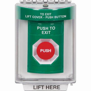 SS2134PX-EN STI Green Indoor/Outdoor Flush Momentary Stopper Station with PUSH TO EXIT Label English