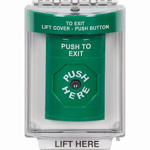 SS2140PX-EN STI Green Indoor/Outdoor Flush w/ Horn Key-to-Reset Stopper Station with PUSH TO EXIT Label English
