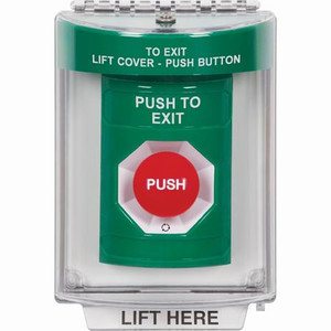 SS2141PX-EN STI Green Indoor/Outdoor Flush w/ Horn Turn-to-Reset Stopper Station with PUSH TO EXIT Label English