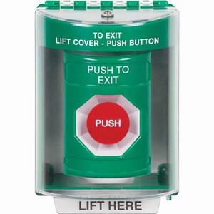 SS2174PX-EN STI Green Indoor/Outdoor Surface Momentary Stopper Station with PUSH TO EXIT Label English