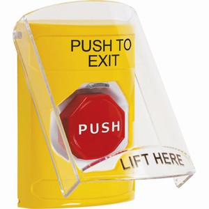 SS2222PX-EN STI Yellow Indoor Only Flush or Surface Key-to-Reset (Illuminated) Stopper Station with PUSH TO EXIT Label English