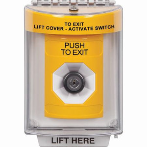 SS2233PX-EN STI Yellow Indoor/Outdoor Flush Key-to-Activate Stopper Station with PUSH TO EXIT Label English