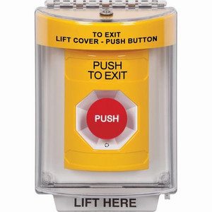 SS2241PX-EN STI Yellow Indoor/Outdoor Flush w/ Horn Turn-to-Reset Stopper Station with PUSH TO EXIT Label English