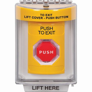 SS2245PX-EN STI Yellow Indoor/Outdoor Flush w/ Horn Momentary (Illuminated) Stopper Station with PUSH TO EXIT Label English