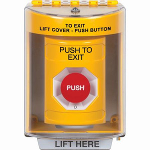 SS2271PX-EN STI Yellow Indoor/Outdoor Surface Turn-to-Reset Stopper Station with PUSH TO EXIT Label English