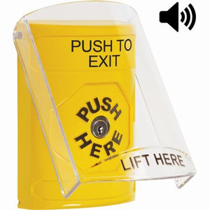 SS22A0PX-EN STI Yellow Indoor Only Flush or Surface w/ Horn Key-to-Reset Stopper Station with PUSH TO EXIT Label English