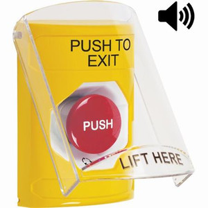 SS22A1PX-EN STI Yellow Indoor Only Flush or Surface w/ Horn Turn-to-Reset Stopper Station with PUSH TO EXIT Label English