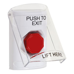 SS2329PX-EN STI White Indoor Only Flush or Surface Turn-to-Reset (Illuminated) Stopper Station with PUSH TO EXIT Label English