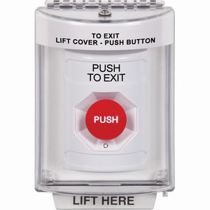 SS2331PX-EN STI White Indoor/Outdoor Flush Turn-to-Reset Stopper Station with PUSH TO EXIT Label English