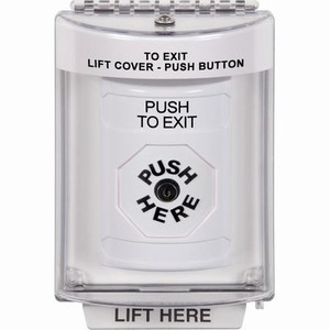 SS2340PX-EN STI White Indoor/Outdoor Flush w/ Horn Key-to-Reset Stopper Station with PUSH TO EXIT Label English