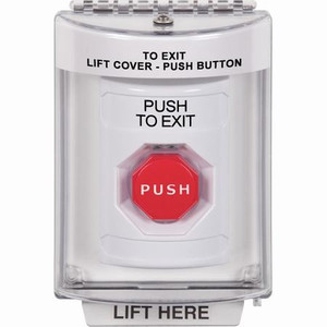 SS2345PX-EN STI White Indoor/Outdoor Flush w/ Horn Momentary (Illuminated) Stopper Station with PUSH TO EXIT Label English