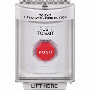 SS2349PX-EN STI White Indoor/Outdoor Flush w/ Horn Turn-to-Reset (Illuminated) Stopper Station with PUSH TO EXIT Label English