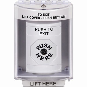 SS2370PX-EN STI White Indoor/Outdoor Surface Key-to-Reset Stopper Station with PUSH TO EXIT Label English