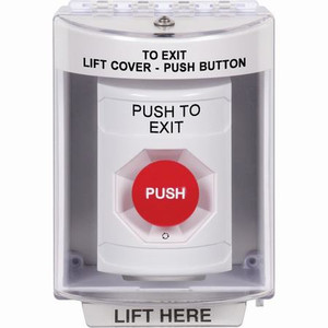 SS2371PX-EN STI White Indoor/Outdoor Surface Turn-to-Reset Stopper Station with PUSH TO EXIT Label English