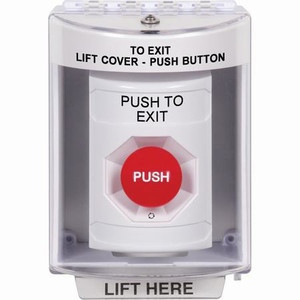 SS2381PX-EN STI White Indoor/Outdoor Surface w/ Horn Turn-to-Reset Stopper Station with PUSH TO EXIT Label English