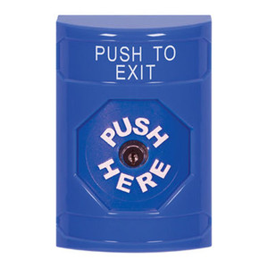 SS2400PX-EN STI Blue No Cover Key-to-Reset Stopper Station with PUSH TO EXIT Label English