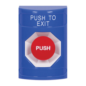 SS2404PX-EN STI Blue No Cover Momentary Stopper Station with PUSH TO EXIT Label English