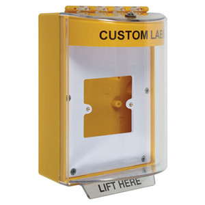 STI-13910CY STI Universal Stopper Dome Cover Enclosed Back Box, European Open Mounting Plate and Hood - Custom Label - Yellow - Non-Returnable