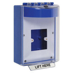 STI-13910NB STI Universal Stopper without Horn Enclosed Back Box & European Open Mounting Plate - No Label Included - Blue
