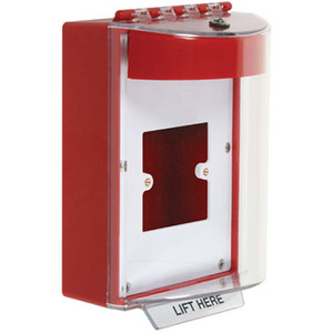 STI-13910NR STI Universal Stopper without Horn Enclosed Back Box & European Open Mounting Plate - No Label Included - Red