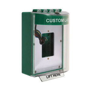 STI-13530CG STI Universal Stopper Dome Cover Enclosed Back Box, Open Mounting Plate and Hood with Horn and Relay - Custom Label - Green - Non-Returnable