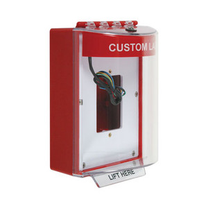 STI-13530CR STI Universal Stopper Dome Cover Enclosed Back Box, Open Mounting Plate and Hood with Horn and Relay  - Custom Label - Red - Non-Returnable