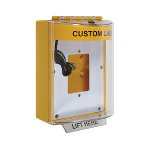 STI-13530CY STI Universal Stopper Dome Cover Enclosed Back Box, Open Mounting Plate and Hood with Horn and Relay  - Custom Label - Yellow - Non-Returnable