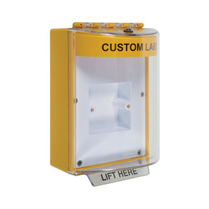 STI-13810CY STI Universal Stopper Dome Cover Enclosed Back Box, European Sealed Mounting Plate and Hood - Custom Label - Yellow - Non-Returnable