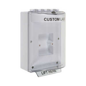 STI-13820CW STI Universal Stopper Dome Cover Enclosed Back Box, European Sealed Mounting Plate and Hood with Horn - Custom Label - White - Non-Returnable