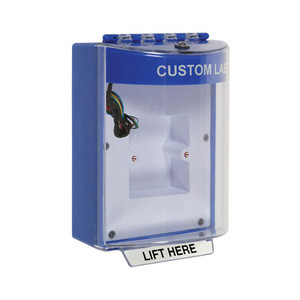 STI-13830CB STI Universal Stopper Dome Cover Enclosed Back Box, European Sealed Mounting Plate and Hood with Horn and Relay - Custom Label - Blue - Non-Returnable