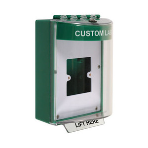 STI-13910CG STI Universal Stopper Dome Cover Enclosed Back Box, European Open Mounting Plate and Hood - Custom Label - Green - Non-Returnable