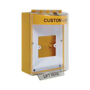 STI-13920CY STI Universal Stopper Dome Cover Enclosed Back Box, European Open Mounting Plate and Hood with Horn  - Custom Label - Yellow - Non-Returnable
