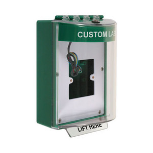 STI-13930CG STI Universal Stopper Dome Cover Enclosed Back Box, European Open Mounting Plate and Hood with Horn and Relay - Custom Label - Green - Non-Returnable