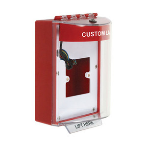 STI-13930CR STI Universal Stopper Dome Cover Enclosed Back Box, European Open Mounting Plate and Hood with Horn and Relay - Custom Label - Red - Non-Returnable