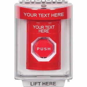 SS2048ZA-EN STI Red Indoor/Outdoor Flush w/ Horn Pneumatic (Illuminated) Stopper Station with Non-Returnable Custom Text Label English