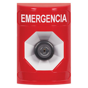 SS2003EM-ES STI Red No Cover Key-to-Activate Stopper Station with EMERGENCY Label Spanish