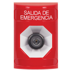 SS2003EX-ES STI Red No Cover Key-to-Activate Stopper Station with EMERGENCY EXIT Label Spanish