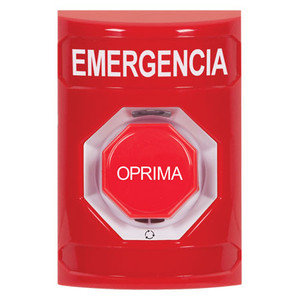 SS2009EM-ES STI Red No Cover Turn-to-Reset (Illuminated) Stopper Station with EMERGENCY Label Spanish